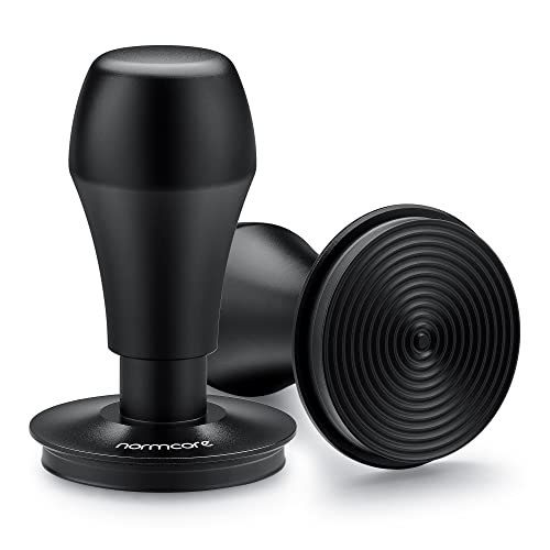 Normcore 58.5mm Espresso Coffee Tamper V4 - Titanium PVD Coating Ripple Base - Spring Loaded Tamper - 15lb / 25lb / 30lbs Replacement Springs - Anodized Aluminum Handle and Stand, Black