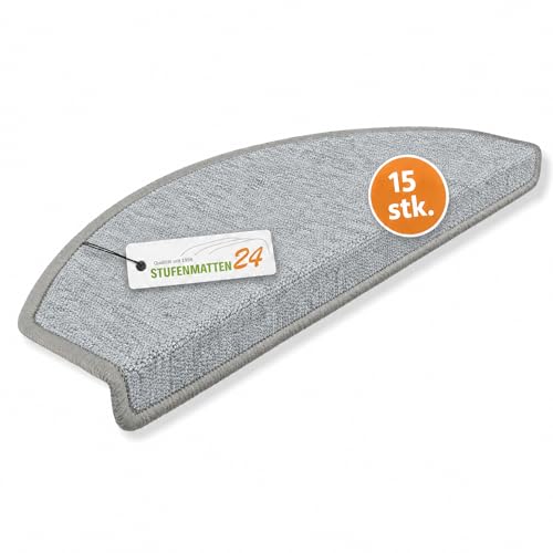 Kettelservice-Metzker Stufenmatten Treppe Rambo 15er Set halbrund Grau ca. 65 x 24 x 4 cm Flor 6 mm Trittschall ~20 dB Polypropylen PVC-Winkel gekettelte Kanten