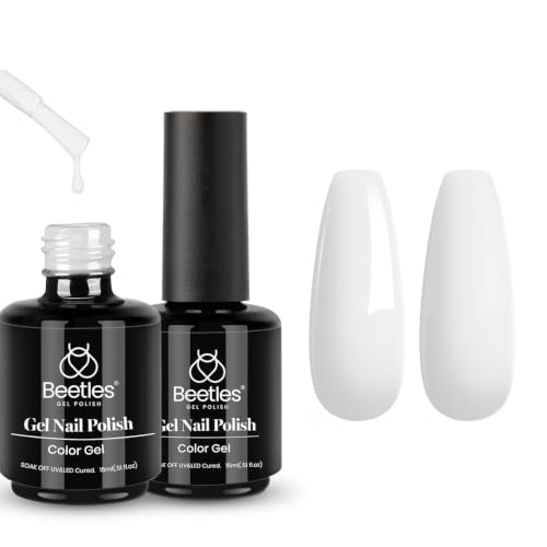 Beetles White Gel Polish Set, 2Pcs 15ml White Color Gel | Soak Off UV Light Cure for French Nail Manicure Salon DIY Gifts for Women