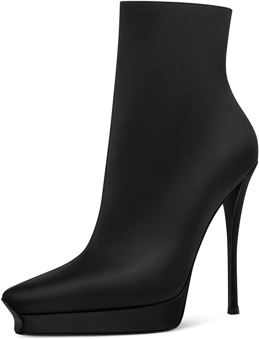 YDN Women Platform Pointed Toe Ankle Boots Stiletto High Heel Booties Side Zipper Party Evening Shoes Size 4-15 US