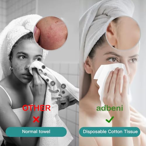 Image of Adbeni Disposable Face Towels | Premium Spunlace Cotton | Pack of 50 | Wet & Dry Use 9x9 Inch | Soft Facial Wipes | Ideal for Cleaning Makeup Removal, Salon, Spa, Baby Care, Skin Care & Travel