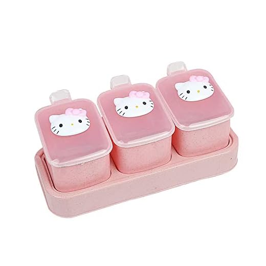 Söt Hello Kitty kryddburk rosa kryddlåda med lock 3 och 4 rutor salt krydda shaker söt hem sked krydda förvaringsbox set köksartiklar