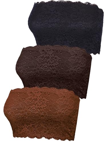 Image of Boao 3 Pieces Women's Floral Lace Tube Top Bandeau Strapless Bras Seamless Stretchy Chest Wrap