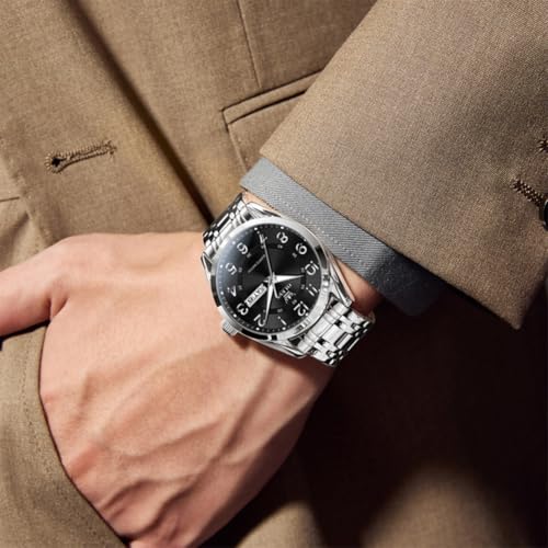 Image of OLEVS Mens Watches Business Large Numer Easy to Read Quartz Watch Stainless Steel Waterproof Luminous Date Casual Male Watch