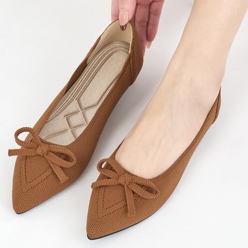 Image of Ablanczoom Ballet Flats Shoes for Women: Dressy Pointed Toe Bow Knit Flats Comfortable Slip On Work Business Casual Shoes