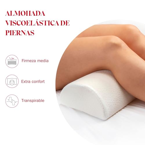 Miniatura 2 de Pikolin Home - Almohada Piernas Viscoelástica - Alivio De Dolor Y Circulación, Soporte Lumbar Y Rodillas, Espuma Con Memoria, Funda Lavable, Transpirable, Firmeza Media