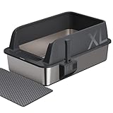 Gimars XL Stainless Steel Cat Litter Box, Large Stainless Steel Cat Litter Tray, 35L Metal Litter Tray with Litter Scoop & Mat, Good for Large Medium Cats