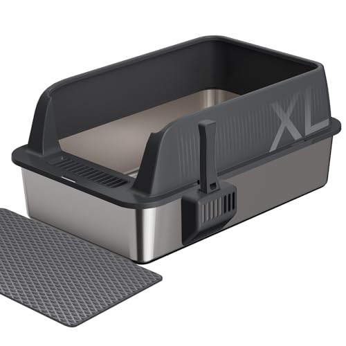 Gimars XL Katzenklo Edelstahl, Große Katzentoilette aus Metall 35L mit Streuschaufel & Matte, Edelstahl Katzenklo für mittelgroße & große Katzen