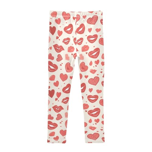 Lips Kiss Heart Pattern Love Kids Baby Girls Leggings Stretch High Waisted Dance Pants Running2