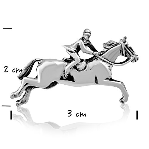 Image of WithLoveSilver 925 Sterling Silver Jumping Horse Horseshoe Equestrian Brooch Pin