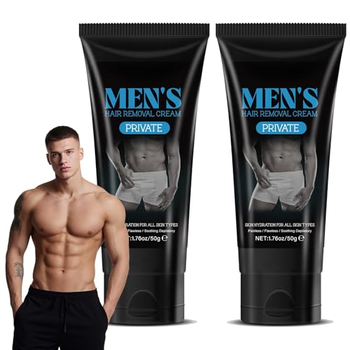 LBOYLOVE 2 Pcs Hair Removal Cream for Men Painless Depilatory for Unwanted Male Hair in Private Area Suitable for All Skin Types and Sensitive 1.76oz/50g