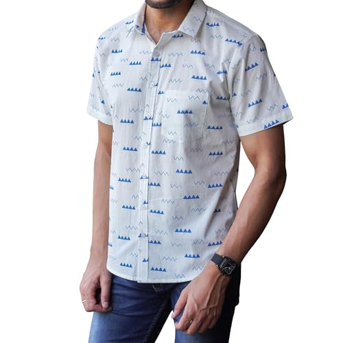 Image of Abstract Printed White Cotton Shirt for Men | Bold Statement Floral - Elegant and artistic floral motifs designed to make you stand out effortlessly in a crowd.