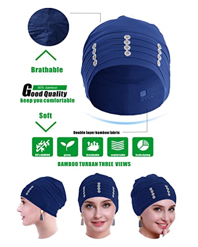 Osvyo Bamboo Flower Chemo Headwear Turban For Women - Headcovering Beanie Caps Black #TOP2
