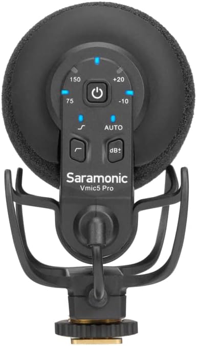 Saramonic Vmic5 Pro | Advanced Pro On-Camera Supercardioid Shotgun Mic w/ 3-Stage Gain, 75/150Hz Filters, High-Freq Boost, Auto On/Off, Headphone Out & 120hr Battery