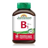 Jamieson Vitamin B1 100 mg, Thiamine, Essential for Energy Metabolism, and Helps Prevent Vitamin B1 Deficiency. One Per Day, Vegetarian, Gluten-Free, 100 Tablets, Proudly Canadian