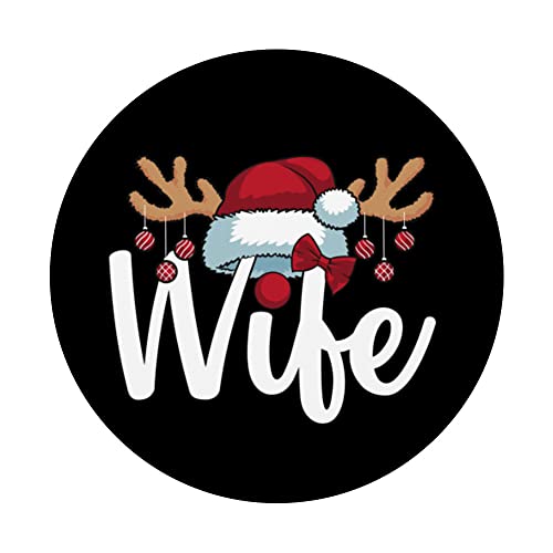Wife Claus Christmas Couples Matching Her & His Pajama Funny PopSockets Swappable PopGrip, Black - Image 3