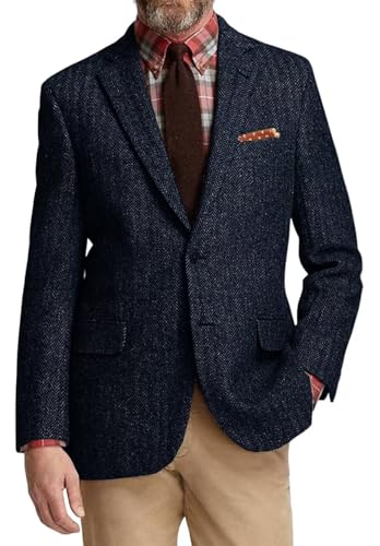 Men's Wool Blend Vintage Classic Blazer Solid Color Simple Single Breasted Sports Casual Herringbone Jacket4