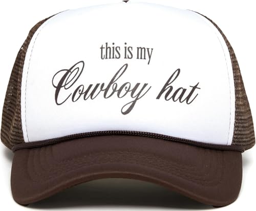 Funky Junque Foam Trucker Hat Funny Mesh Back Baseball Cap for Men & Women Cowboy Chic Party Hat Trendy Womens Trucker Hats - This is My Cowboy Hat (White/Brown)
