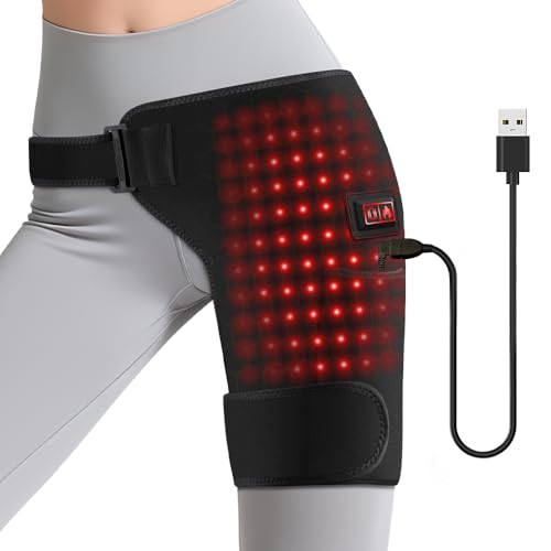 Red Light Hip Heating Pad for Sciatica & Hip Pain Relief USB Powered Hip Brace with Vibration & 3 Heat Levels Wearable Support for Lower Back Thigh & Buttock