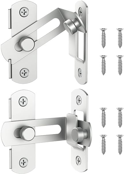 2pcs Barn Door Lock, Flip Door Sliding Latch, Stainless Steel Door Lock, Screen Door Stopper Lock Hook Eye Lock Bi-Fold Door Lock for Bathroom, Outdoor, Garage. (90 Degree Door Latch Lock)