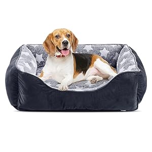 FURTIME Hundebett Kleine Hunde Hundekorb Waschbar Hundekörbchen rutschfeste Hundebetten Flauschig Hundematratze mit Erhöhte Ränder Weiches Hundesofa für Hunde Katze S(51x48x18cm) Schwarz/Sterne