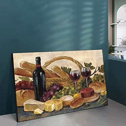 Tuscan Evening Wine Crop With Grape Cheese Bread Art Print Canvas Painting Posters And Prints Wall Art Pictures For Living Room Bedroom Decor 24X32Inch(60X80Cm) Frame-Style-1 #TOP4