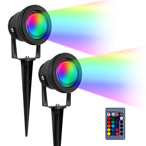 kefflum 10W RGB Gartenbeleuchtung Scheinwerfer LED Strahler Gartenlampe mit Erdspieß IP65 Wasserdicht Gartenstrahler für Außen Spotbeleuchtung...