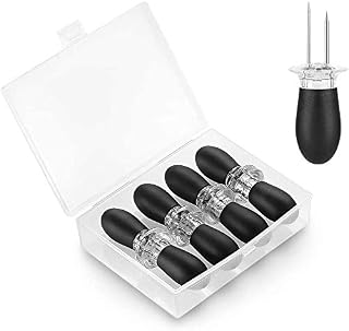 ecooe Corn on the Cob holder,Corn on the Cob Skewers,8 Pieces,Black Stainless Steel Corn Cob holders Grill Fork can be Used for Barbecue,Parties, Picnics,Camping and Provides an Additional Storage Box