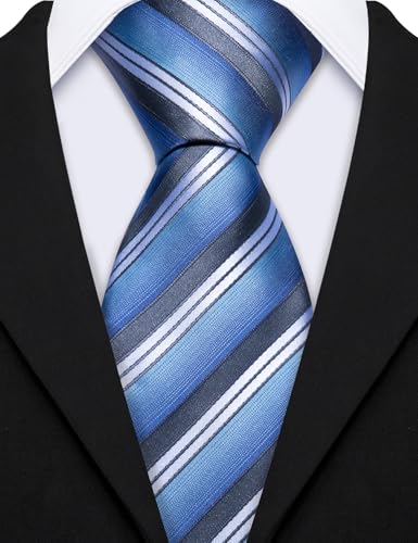 Image of Barry.Wang Mens 6 PCS Ties Silk Striped Paisley Check Floral Necktie Silky Woven Wedding Business Party Ties 3.34 inch