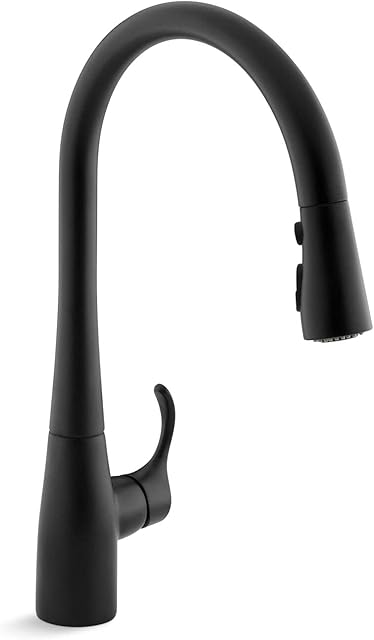 KOHLER Simplice Pull Down Kitchen Faucet, 3-Spray Faucet, Kitchen Sink Faucet with Pull Down Sprayer, Matte Black, K-596-BL