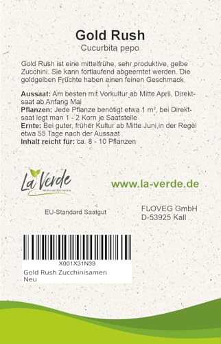 La Verde MEIN GARTEN UND ICH. Gold Rush Zucchini Samen für ca. 8–10 Pflanzen, Fruchtgemüse, saftig und aromatisch, Saatgut ohne Gentechnik