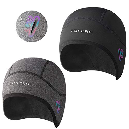 Tofern 2 Pack Cycling Skull Cap Thermal Retention Breathable Eyeglass Holes Ear Covers (2 Pack(Black+Grey))