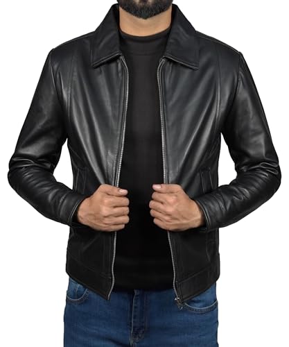 Men's Genuine Real Leather Jacket For Men - Shirt Style Premium Polo Collor Classic Lambskin Biker Jacket