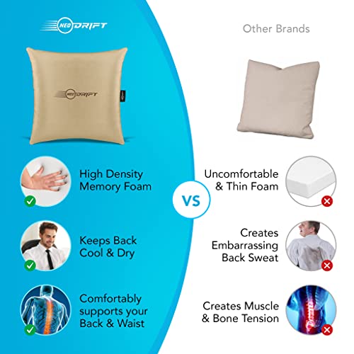 Image of Neodrift - Back Support for Lumbar Support Memory Foam Orthopedic Backrest Cushion for Lower Back Pain Relief for Car Seat, Office Chair, Home Sofa (Square Pillow, Beige)