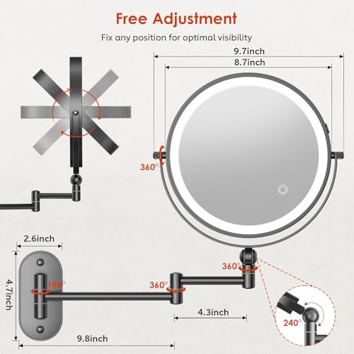 Espejo para maquillaje con luz 9 pulgadas montado en pared miniatura 6