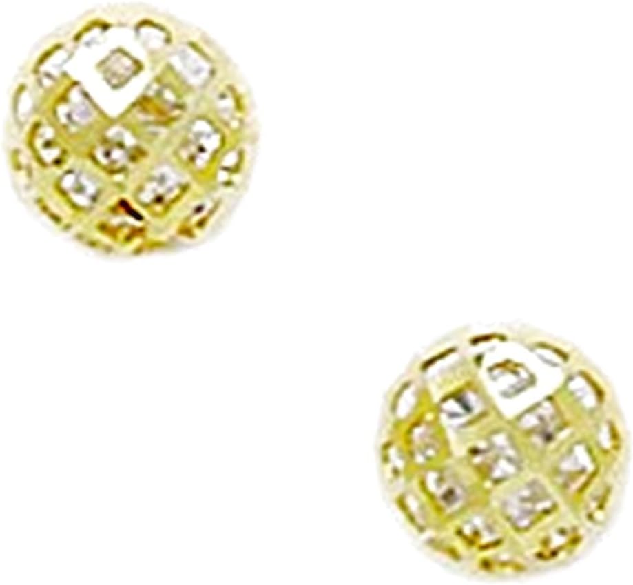 14k Yellow Gold Square Pattern Half Ball Earrings 6x6mm Ball Earring for Women