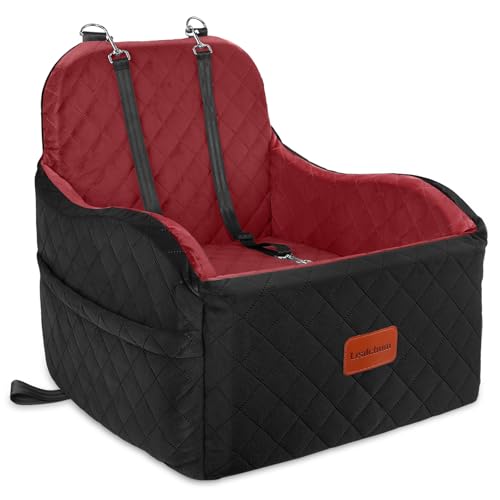 Lealchum Dog Booster Car Seat for Small/Medium Dogs,Puppy Portable Car Bed with Elevated Cushion,Fully Detachable and Washable,2 Storage Pockets,Easy to Install (Blakc/Red, Medium) - image 3