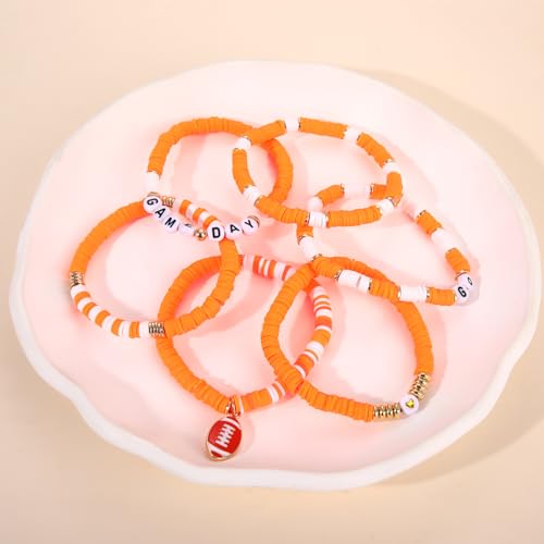 FAERLIIRY Football Bracelets for Women GO Game Day Beaded Stretchy Bracelets Stackable Sports Charm Bracelet Bangle Football Mom Accessories Gifts3