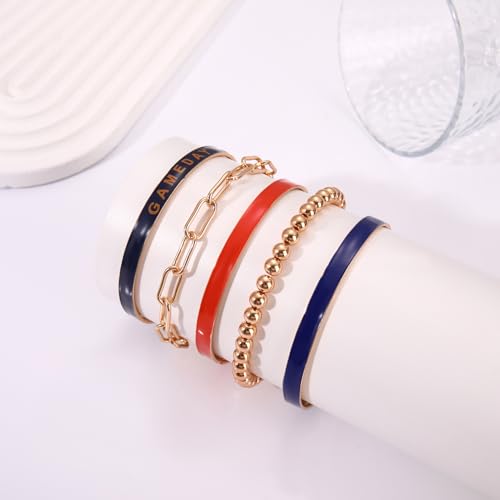 Game Day Bangle Bracelets Set for Women Stackable Gold Bangles Paperclip Beaded Bracelet Football Jewelry Game Day Outfit Accessories Gifts4
