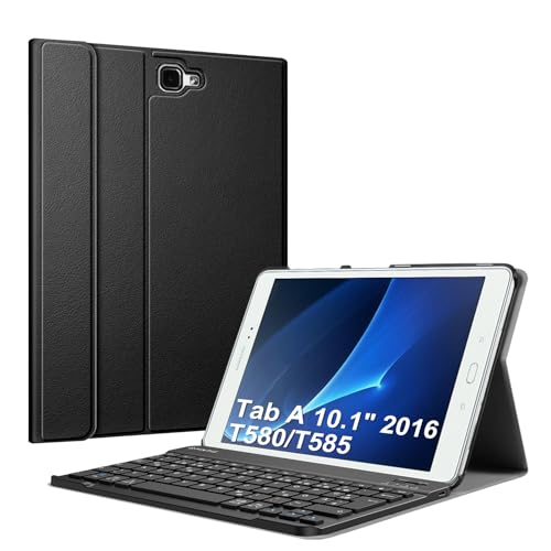 FINTIE Tastatur Hülle für Samsung Galaxy Tab A 10,1 Zoll 2016 T580N/ T585N Tablet - Ultradünn leicht Schutzhülle mit magnetisch Abnehmbarer Drahtloser Deutscher Bluetooth Tastatur, Schwarz