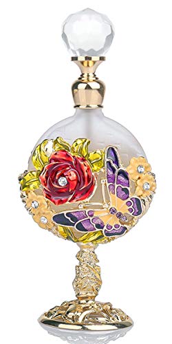 YU FENG Clear Vintage Rose Perfume Bottle Jeweled Crystal Empty Refillable Decorative Bottle