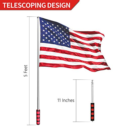 5 Feet Telescopic Handheld Flagpoles, ANLEY Portable Staff with Clips - Lightweight Extendable Stainless Steel with Anti-Slip Grip - Collapsable Flag Pole for Tour Guides & Pointer for Teachers