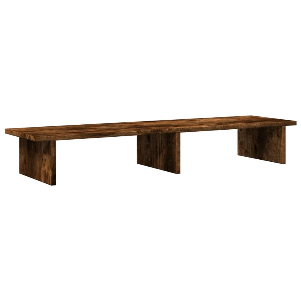 Supporto per monitor in legno di rovere affumicato, 100 x 27 x 15 cm, per due monitor, portata 20 kg, organizer da scrivania per ufficio e home office