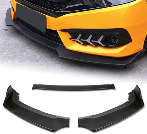 3 Pieces Front Bumper Lip Spoiler Splitter Side Body Kit Trim Protection Compatible with 2016-2021 Honda Civic Coupe Sedan, 2017 2018 2019 2020 (Painted Black)