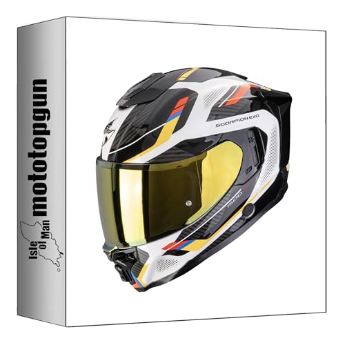 Casque intégral de moto Scorpion Exo-1500 blanc bleu jaune pour les virées