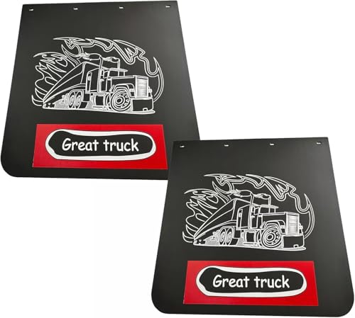 Image of BST BSSP 2PCS Straight Mud Flaps for Semi Trucks Tractor Trailer Heavy Duty Polymer Rubber Mudflaps Splash Guard, 24 x 24 in, Black w /Truck Pattern Design