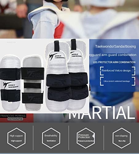 Jjoias Taekwondo Shin Protector Forearm Elbow Arm Guards, WT MMA Martial Arts Kickboxing Karate Sparring Muay Thi Training Match Gym School Academy for Men Women Kids (White Sets,Medium) - Thumbnail 3