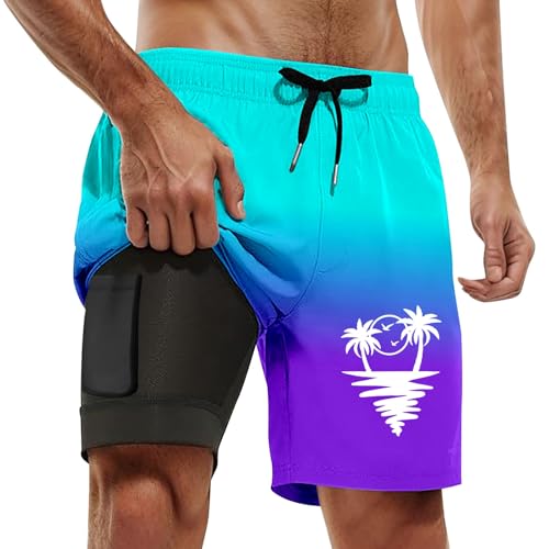Colorear Bañador Estampado Manga Corta Camiseta Capybara Estado Mental Bañador Neón Para Hombre, azul celeste, XXL