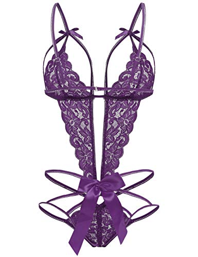 Image of Donnalla Women's Deep V Lace Teddy One Piece Lingerie Cutout Strappy Lingerie
