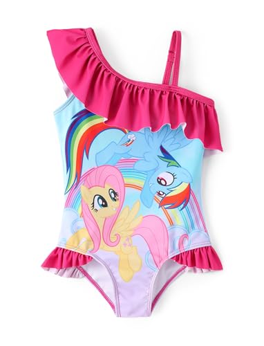 Image of My Litle Pony One Piece Swimsuit Pony Print Off-Shoulder Ruffle Summer Swimwear Beach Pool Kids, Pink, 2‑9 Years